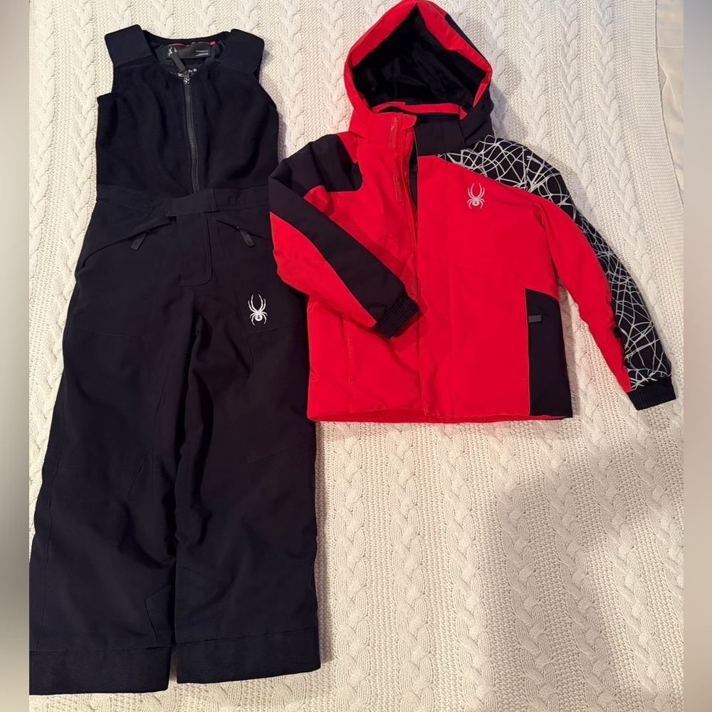 Spyder Red and Black Kids' Ski Jacket with Black Bib Snow Pants